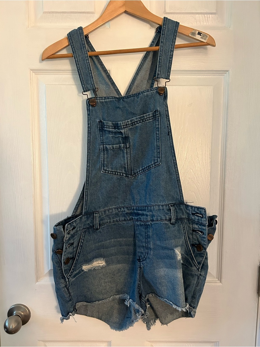 Madison + Soho Medium Wash Denim Short Overalls